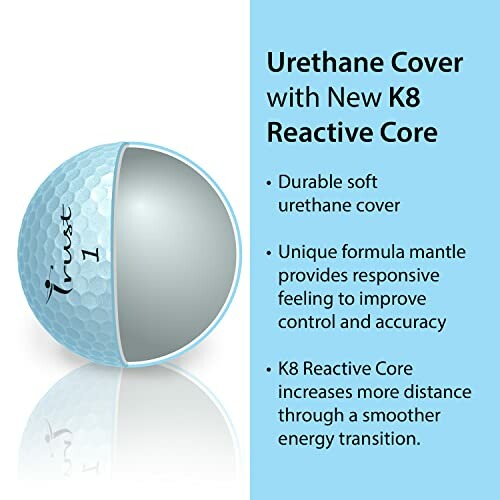 Golf ball with urethane cover and K8 Reactive Core.