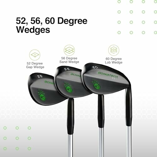 Three golf wedges with degree labels 52, 56, and 60.