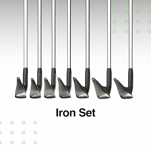 Set of golf irons displayed in a row.