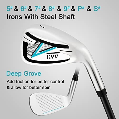 Set of golf irons with steel shaft featuring deep groove design for better control and spin.