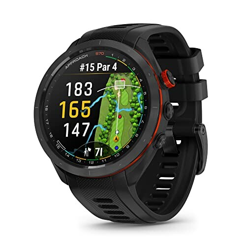 Smartwatch displaying golf course map and yardages.