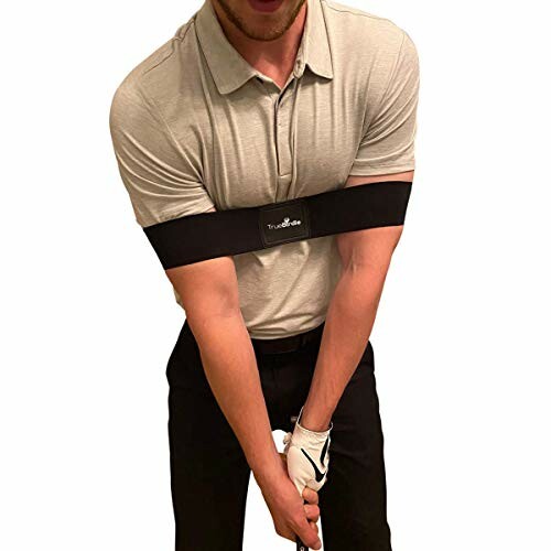 Person using a golf swing training aid band around arms.